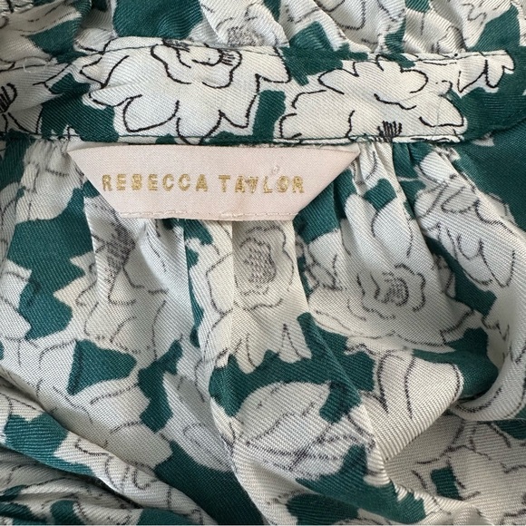 REBECCA TAYLOR Serene Floral Print Romper Elbow Sleeve SZ 4 Green White NWOT - Picture 2 of 10